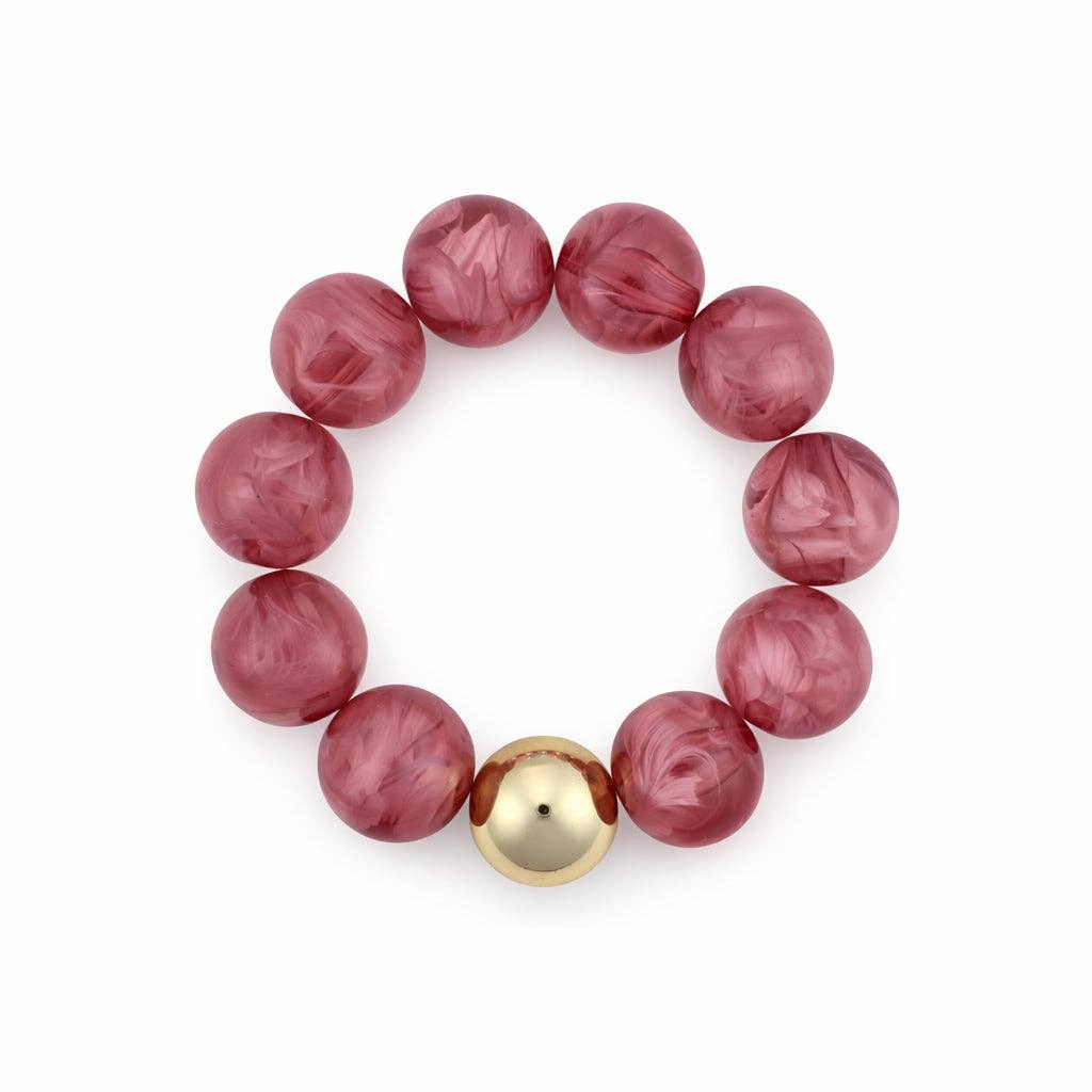 Pink 16MM Beaded with Gold Accent Ball Stretch Bracelets