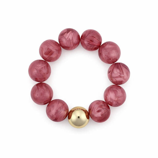 Pink 16MM Beaded with Gold Accent Ball Stretch Bracelets