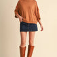 SHORT SLV SWEATER W CONTRAST BLANKET STITCH MSW11471: OLIVE TAUPE / S