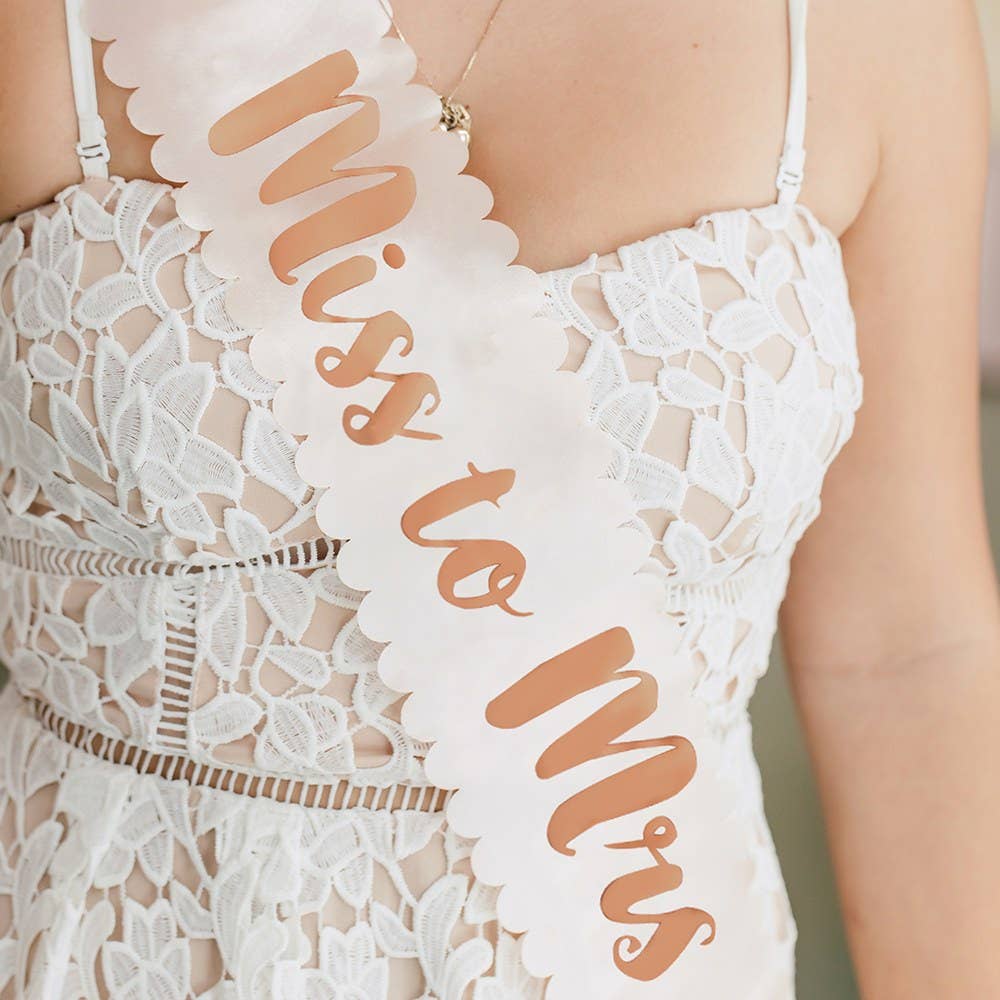 Blush Pink & Rose Gold Satin Bachelorette Sash- Miss To Mrs