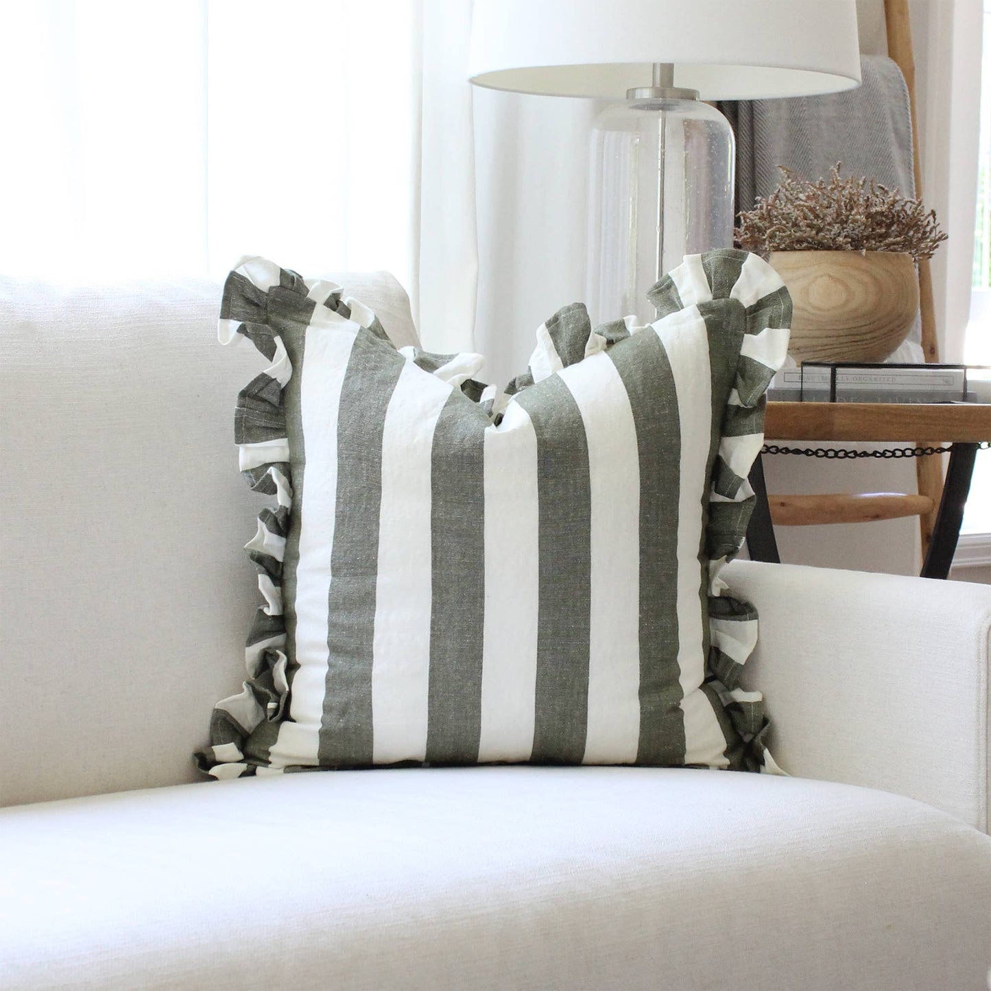 Ruffled Cabana Stripe Pillow Cover Collection: Blue
