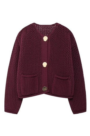 Amelia Burgundy Button Down Cardigan