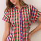 CD07590-Multicolor Check Button Down Midi Dress: Multi / M