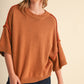SHORT SLV SWEATER W CONTRAST BLANKET STITCH MSW11471: OLIVE TAUPE / S