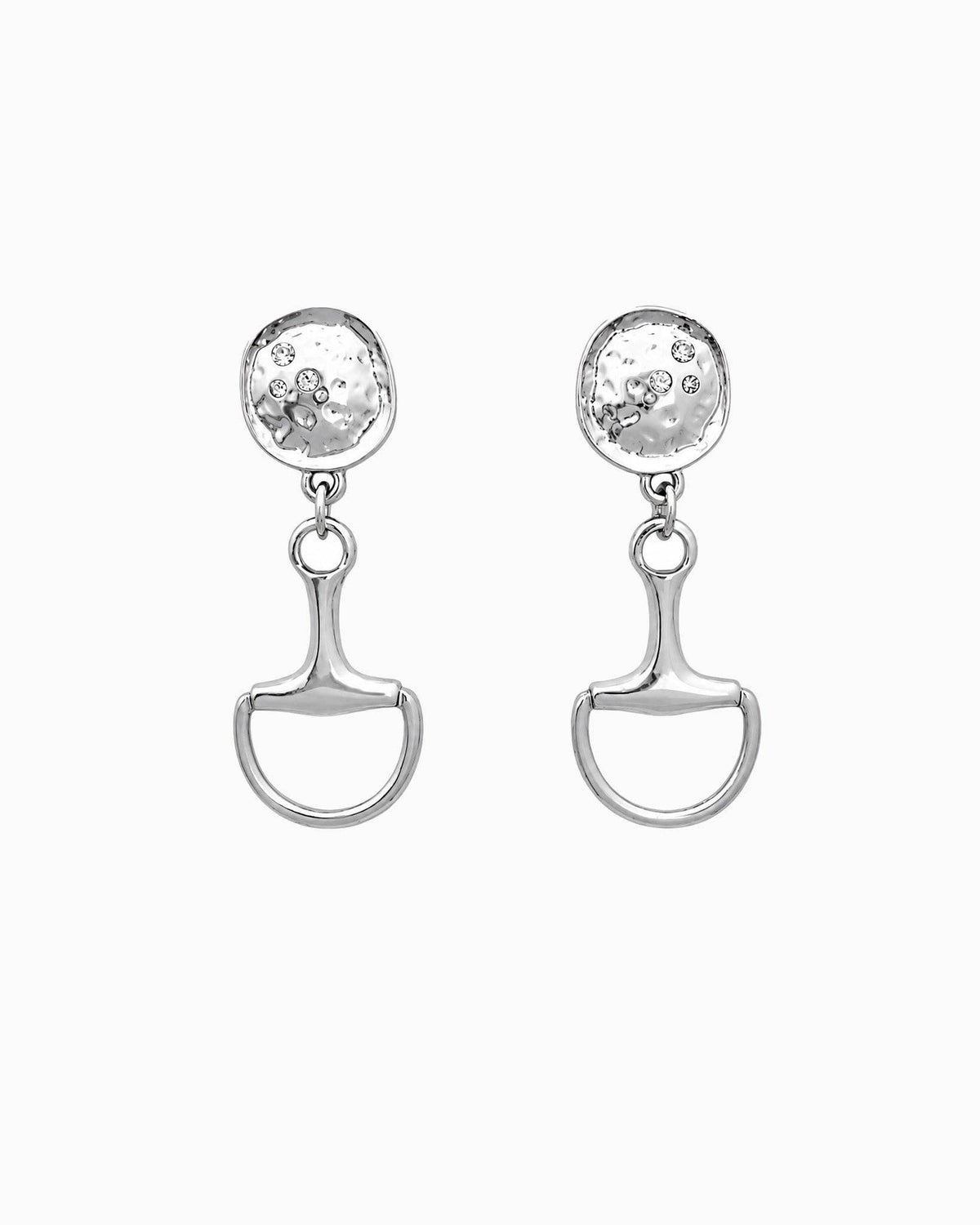 Hammered Stone Horsebit Drop Earrings: Gold
