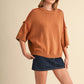 SHORT SLV SWEATER W CONTRAST BLANKET STITCH MSW11471: OLIVE TAUPE / L