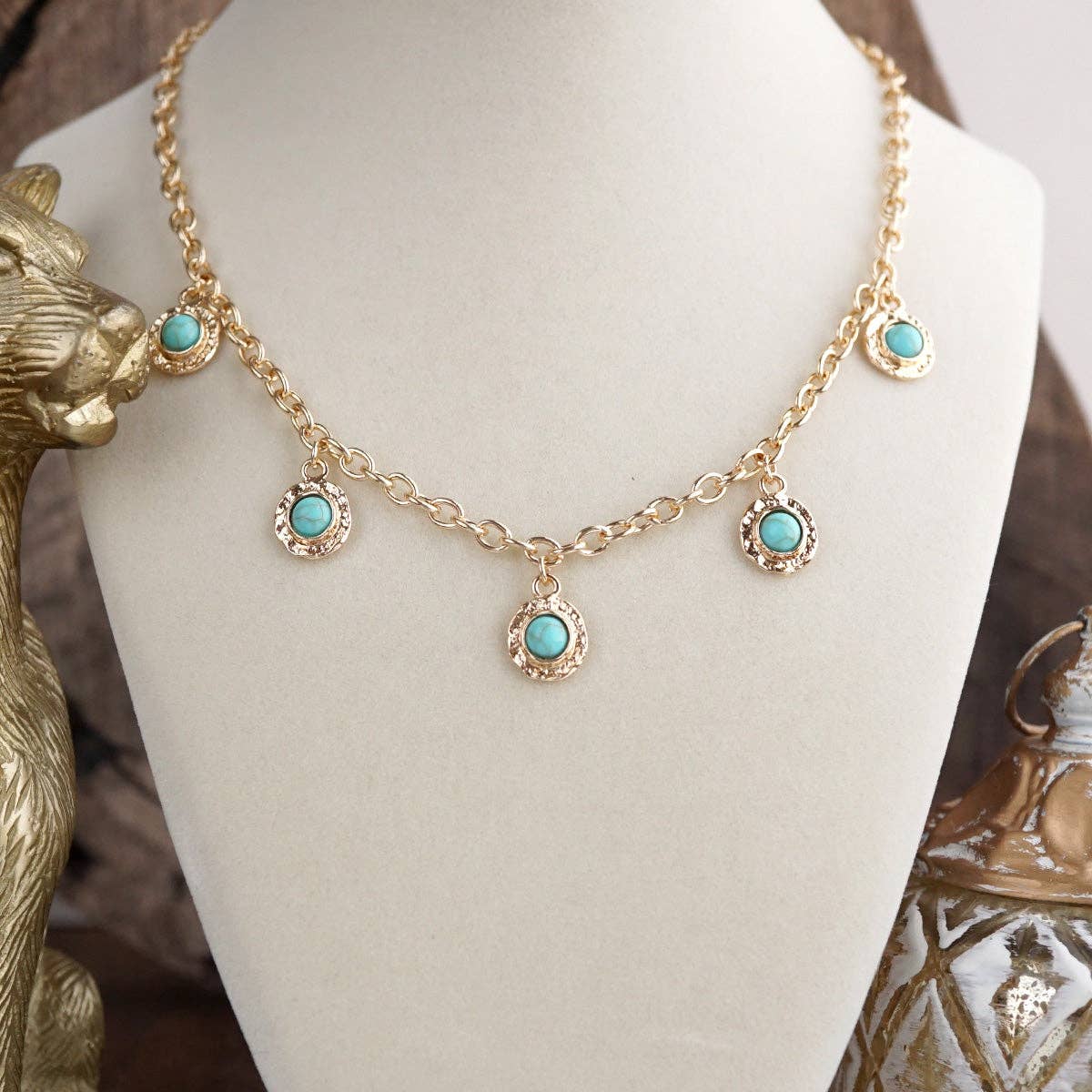 Cabochon Station Charm Necklace - Pearls Turquoise - Petite Glow: Pearl