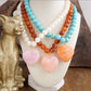Chunky Statement Necklace – Chunky Beaded Heart Pendant Necklace: Deep Aqua