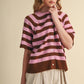 STRIPED SHORT SLEEVE SWEATER CARDIGAN MSW11671: OLIVE PLUM / S