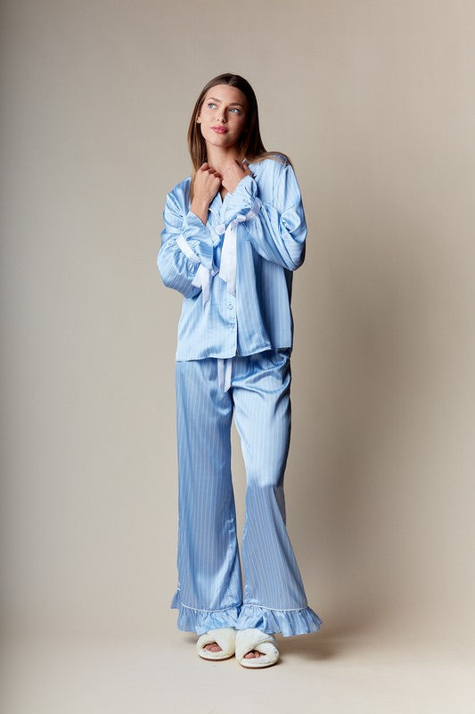 Lilyana Stripe Satin Pajama set