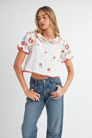 Lily Embroidered Peter Pan collar top