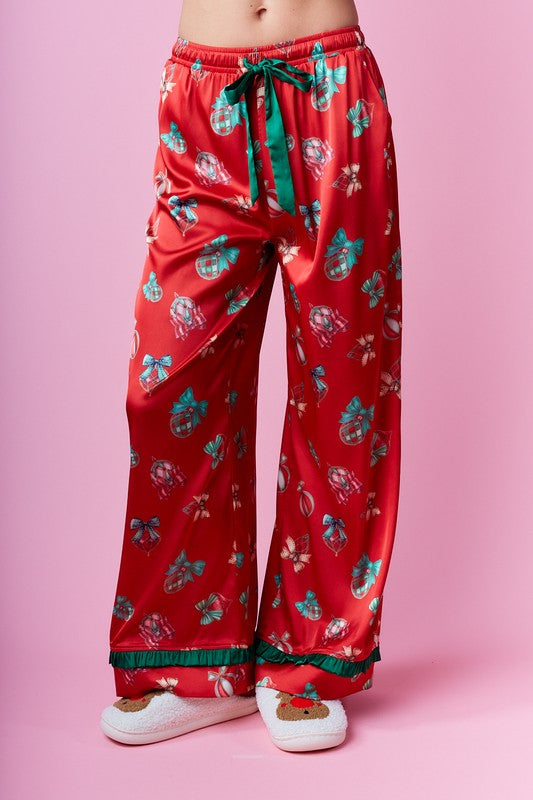 Holiday Gift Print Satin Pajama Set