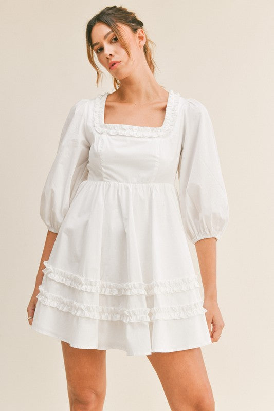 Claire Square Neck White Dress