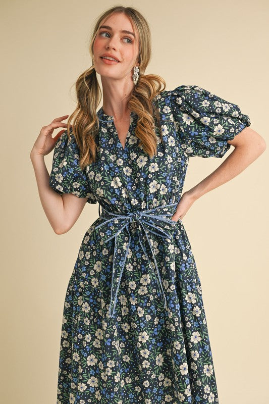 Penelope Floral Navy Midi Dress