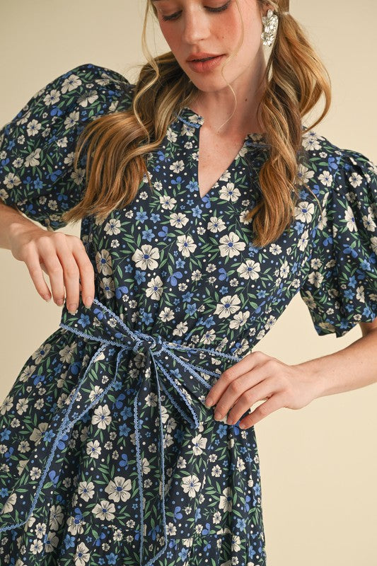 Penelope Floral Navy Midi Dress