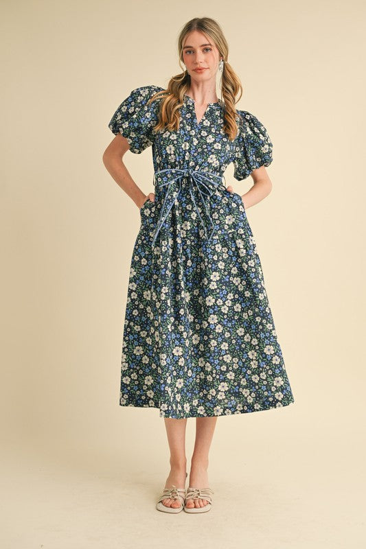 Penelope Floral Navy Midi Dress