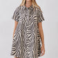 CD07293-Zebra Print Button Down Collared Mini Dress: CREAM / L