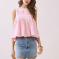 CT9082-Pleated Detail High Low Sleeveless Top: Baby Blue / M