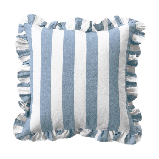 Ruffled Cabana Stripe Pillow Cover Collection: Blue