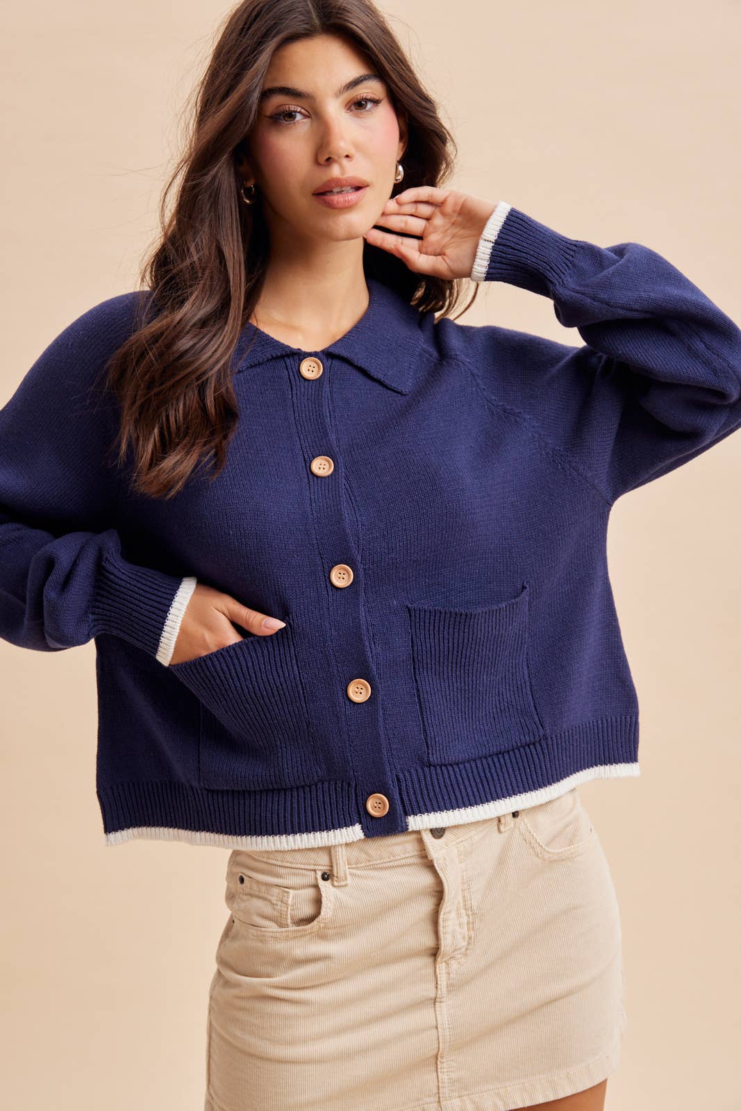 BEAGLE KNITTED CARDIGAN: DUSTED OLIVE / M