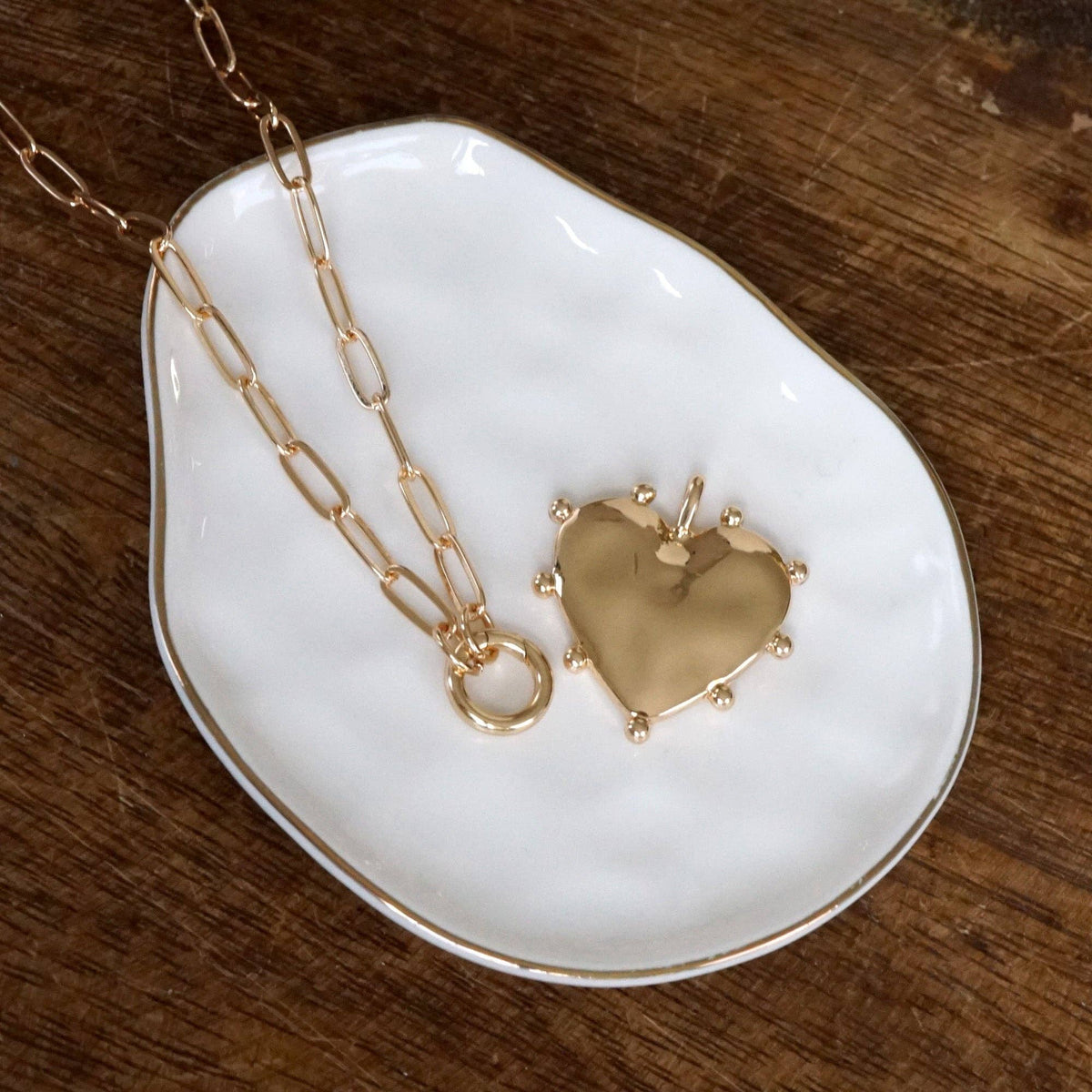 Modern Spiky Heart Paperclip Necklace - Gold Tone