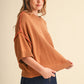 SHORT SLV SWEATER W CONTRAST BLANKET STITCH MSW11471: OLIVE TAUPE / S