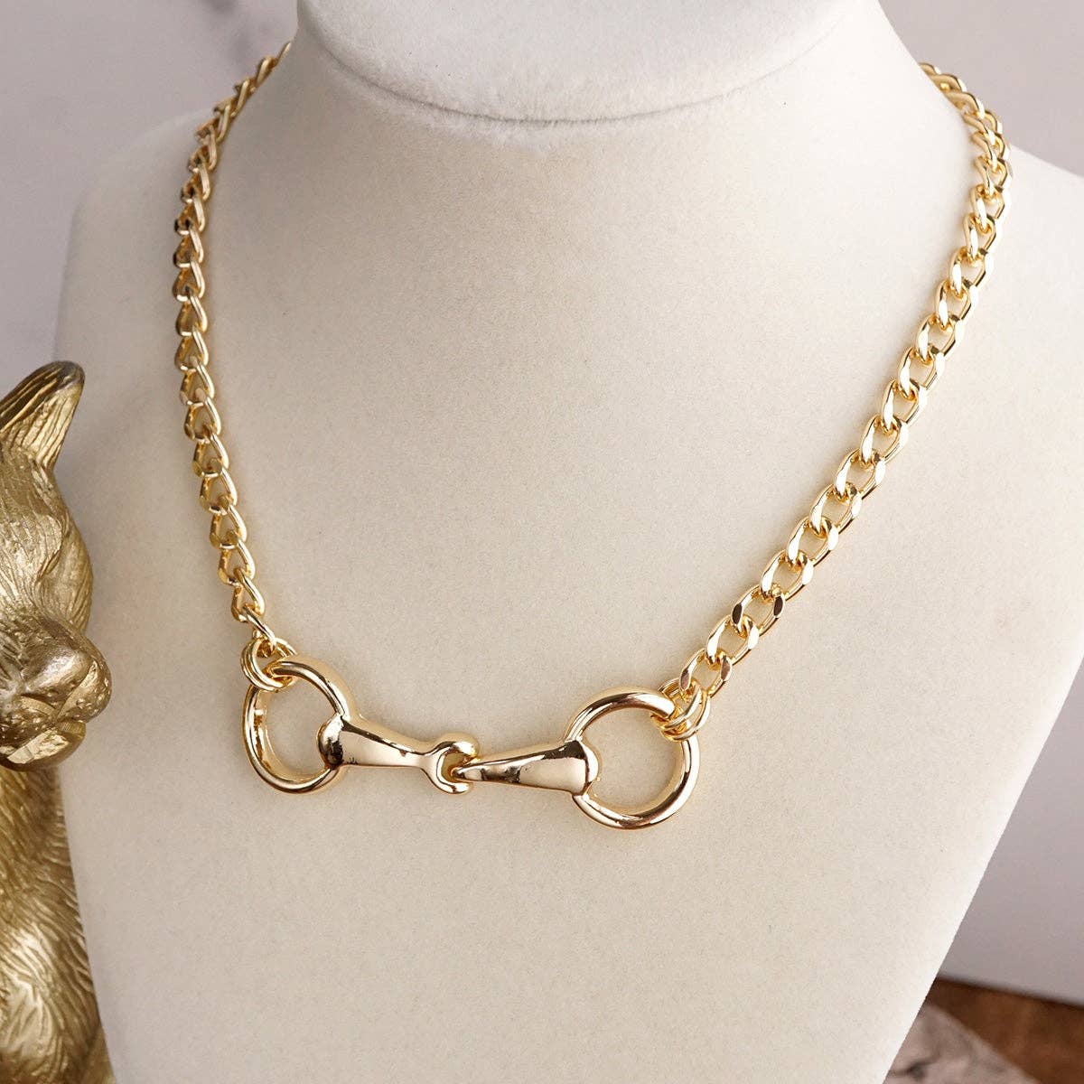 Horse Bit Chain Necklace – Gold Silver - Modern Equestrian Link Necklace: Gold