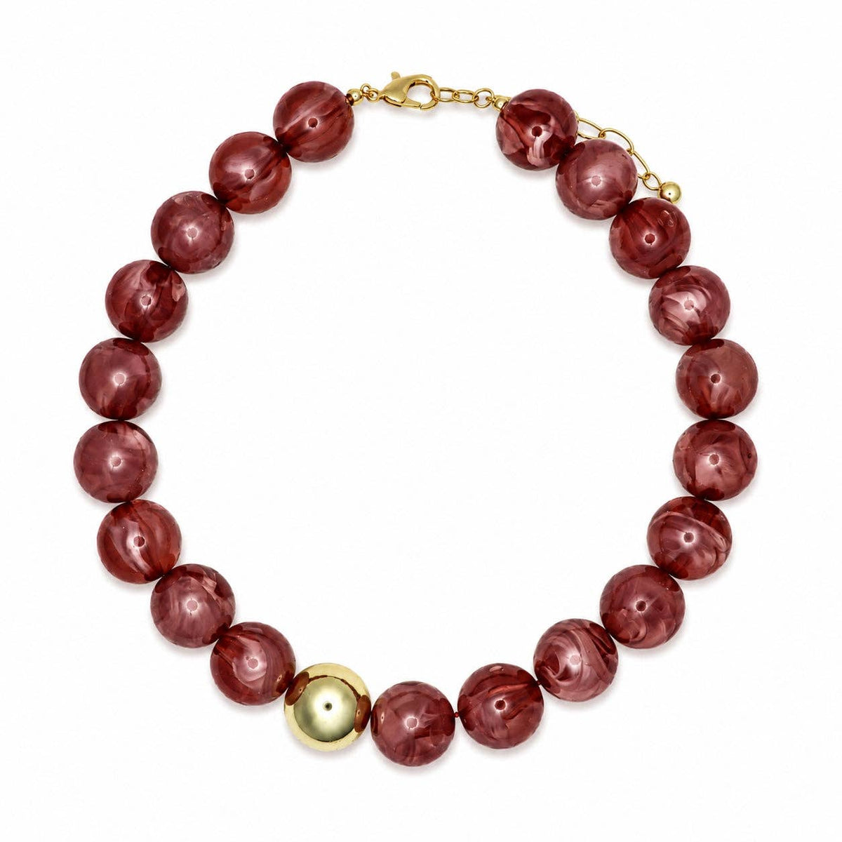 Pink Resin Beaded with Gold Ball Accent 16MM 16"-18" Necklace