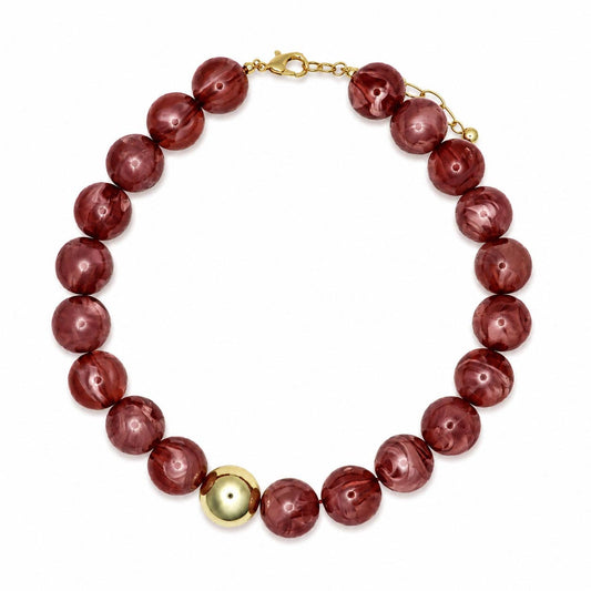 Pink Resin Beaded with Gold Ball Accent 16MM 16"-18" Necklace