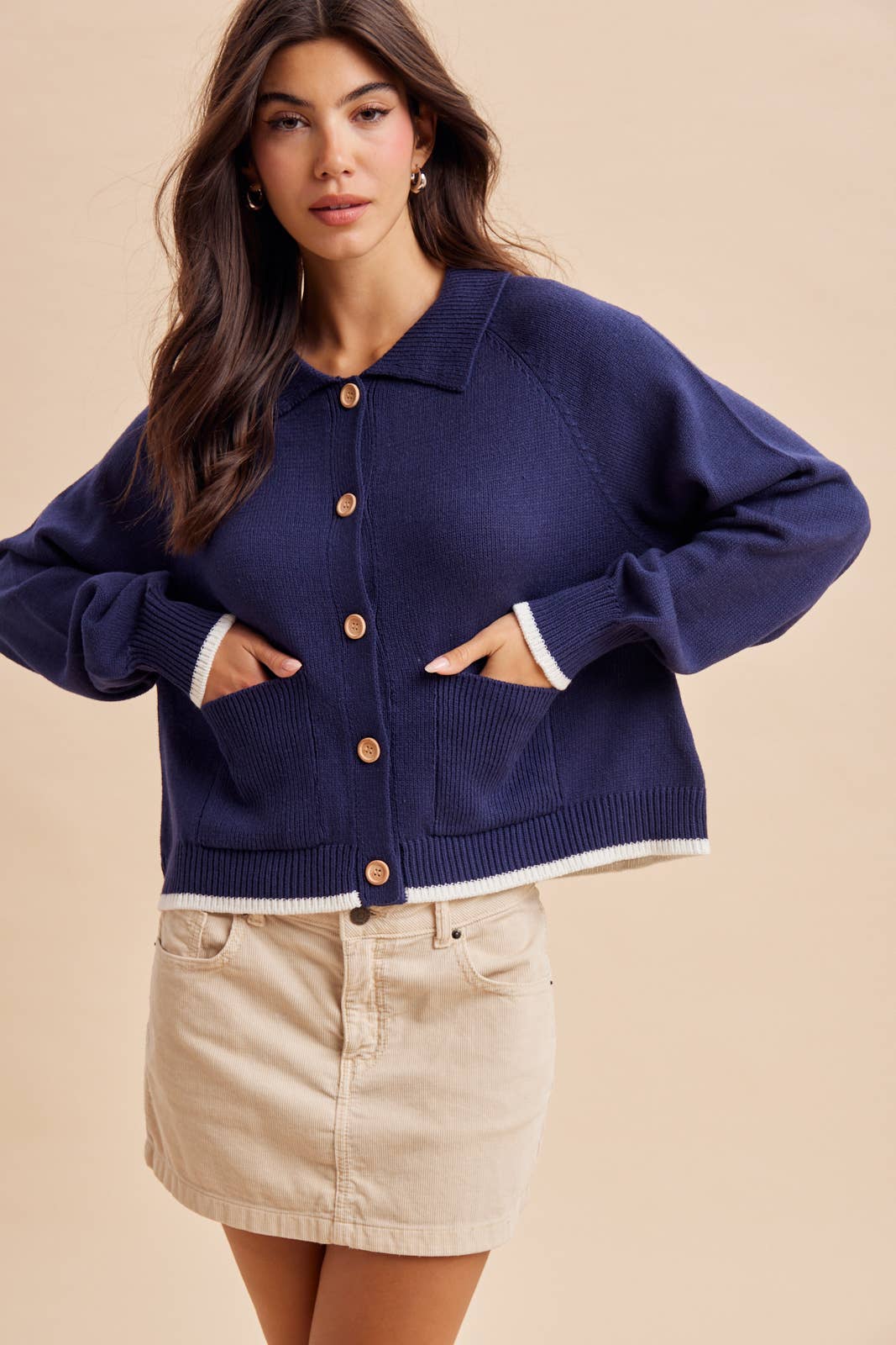 BEAGLE KNITTED CARDIGAN: DUSTED OLIVE / S