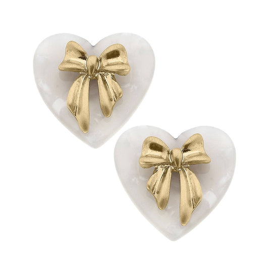 Cecelia Bow & Mother of Pearl Heart Stud Earrings