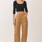 CP10398-Deer Print Barrel Leg Pants: Brown / S