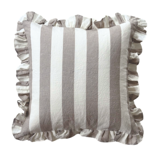 Ruffled Cabana Stripe Pillow Cover Collection: Tan
