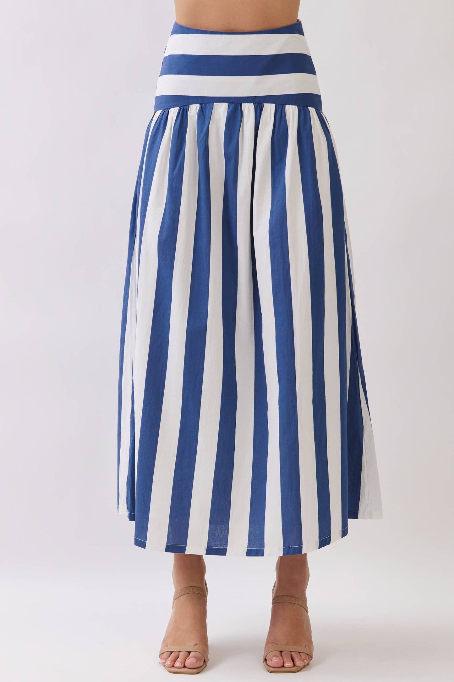 CS4090-Stripe Drop-Waist A-Line Maxi Skirt: Navy / L