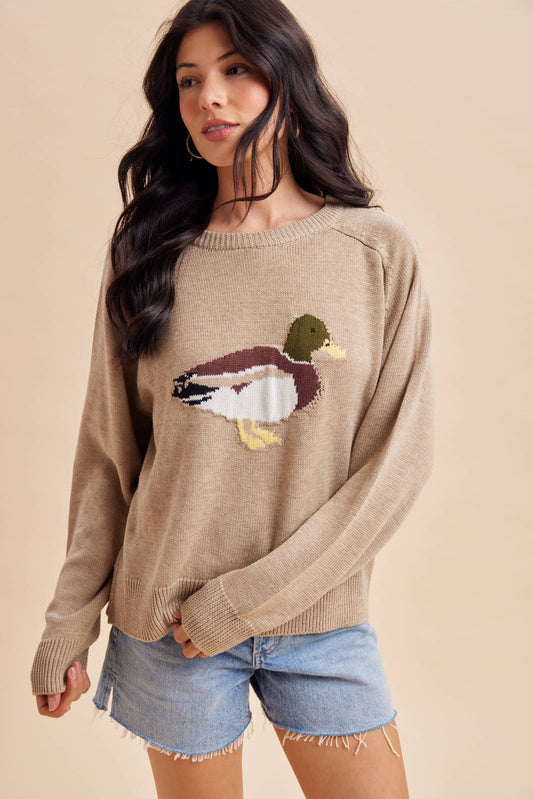 MALLARD DUCK KNITTED SWEATER: DARK FLAX / S