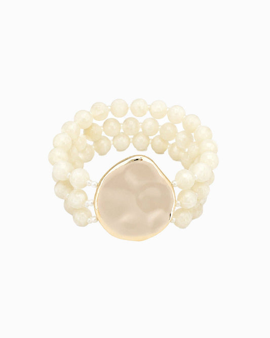 Organic Marbled Bead Layered Statement Bracelet: Ivory