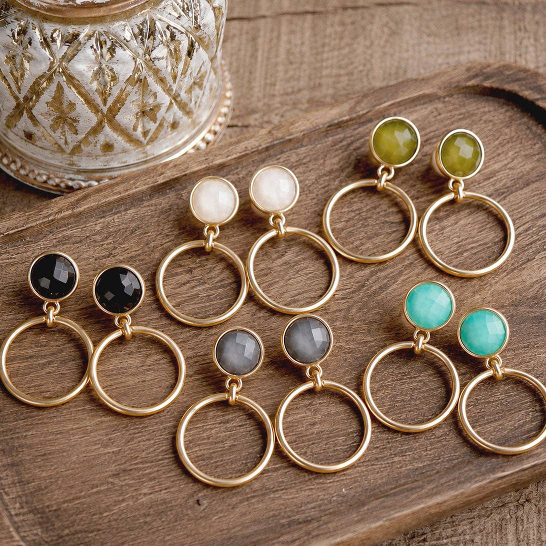 Gold Dipped Hoop Earrings with Faceted Stone – Color Pop Glow: Aqua Mist