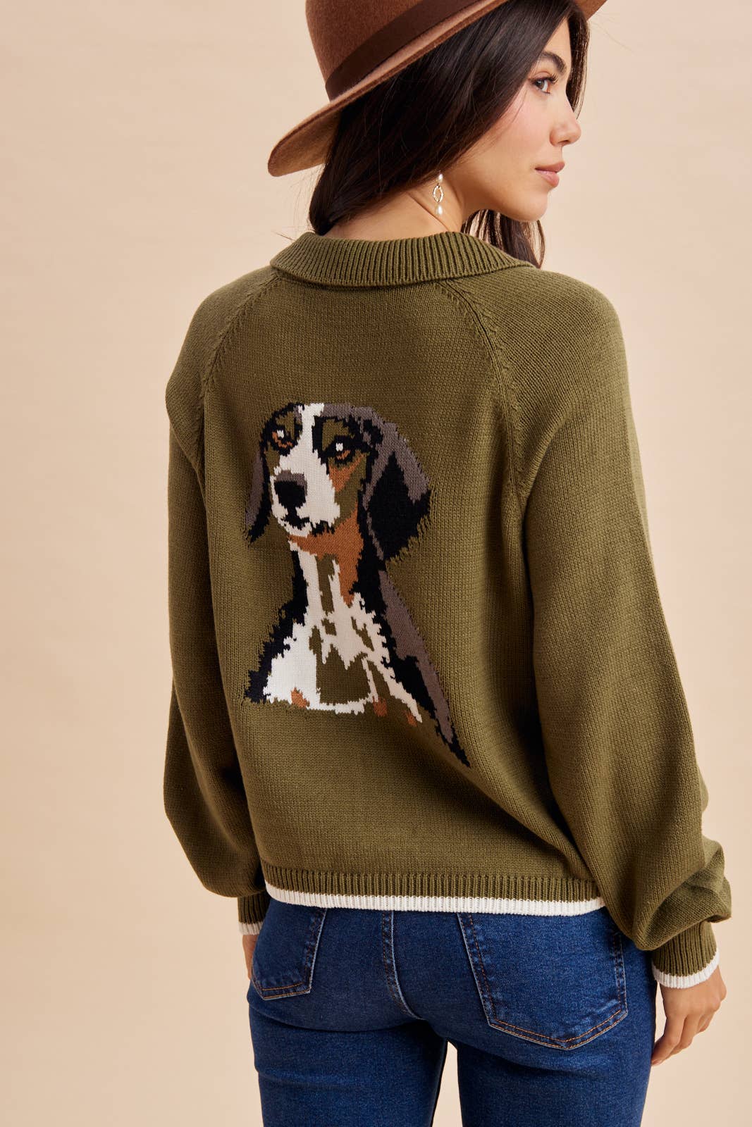 BEAGLE KNITTED CARDIGAN: DUSTED OLIVE / S