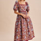 COTTON SQUARE NECK PUFF MAXI: BURNT GINGER / S