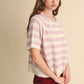 STRIPED SHORT SLEEVE SWEATER CARDIGAN MSW11671: OLIVE PLUM / M