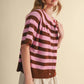 STRIPED SHORT SLEEVE SWEATER CARDIGAN MSW11671: OLIVE PLUM / M