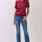 CT8936-Crew Neck Short Puff Sleeves Knit Top: Navy / M