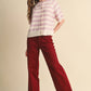 STRIPED SHORT SLEEVE SWEATER CARDIGAN MSW11671: OLIVE PLUM / L