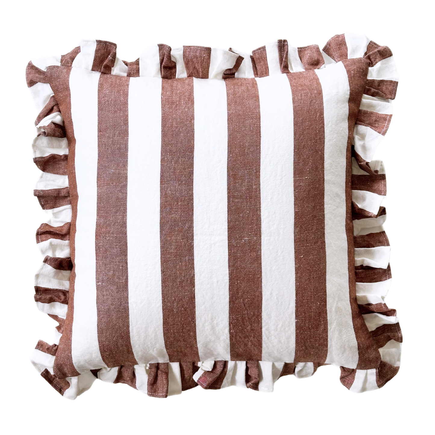 Ruffled Cabana Stripe Pillow Cover Collection: Rust