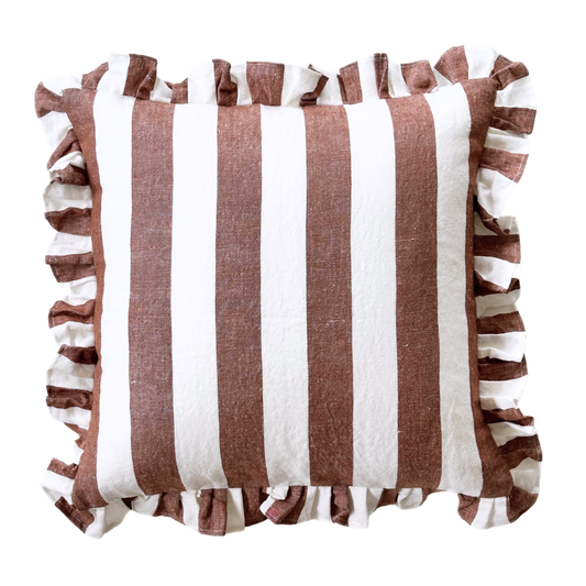 Ruffled Cabana Stripe Pillow Cover Collection: Rust