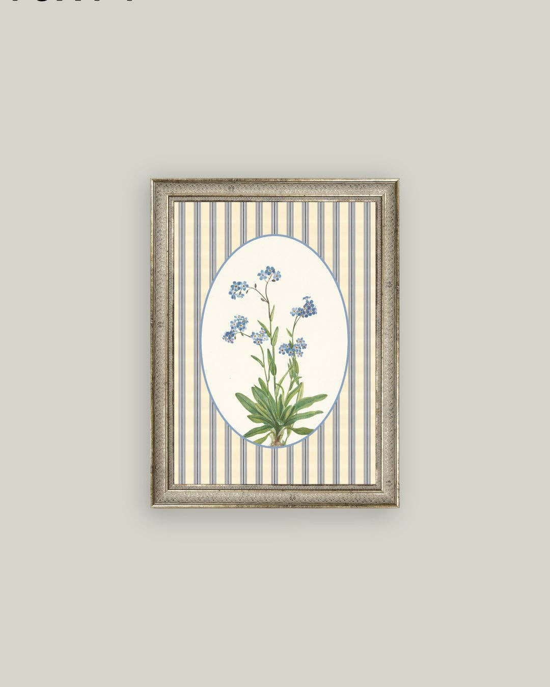 Blue Blooms on Stripe: 5x7