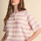 STRIPED SHORT SLEEVE SWEATER CARDIGAN MSW11671: OLIVE PLUM / S