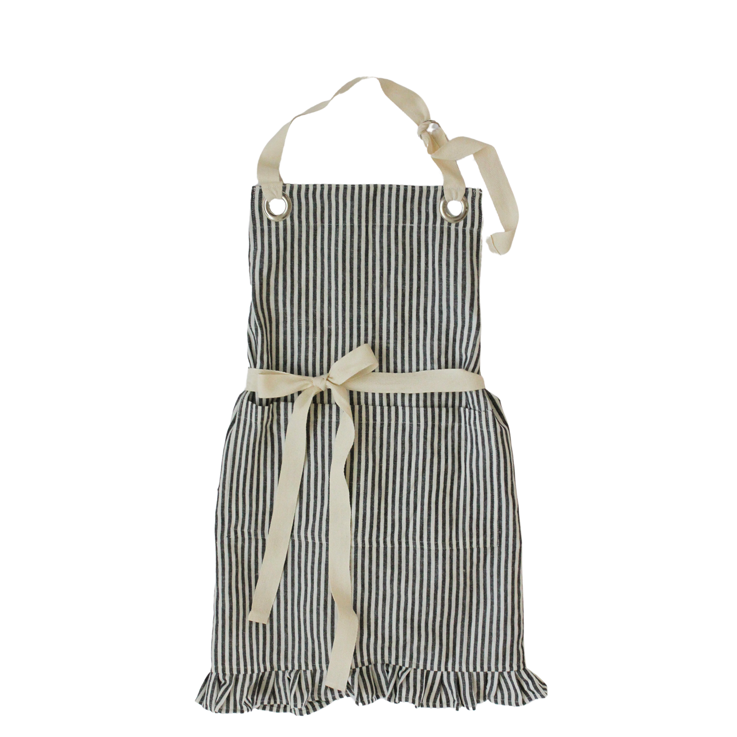 Ruffle Pin Stripe Apron: Blue