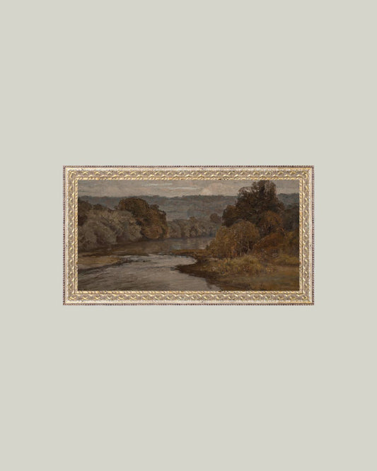 Autumn River Framed Antique Art: 20x11