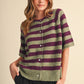 STRIPED SHORT SLEEVE SWEATER CARDIGAN MSW11671: OLIVE PLUM / L